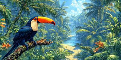 Vibrant Toucan in Lush Rainforest Paradise Tropical Bird Exotic Wildlife Nature Scene photo