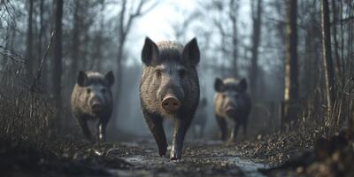 Wild Boars Charging Through Forest 8K Nature Photo