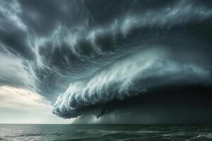 Immense dark storm clouds over ocean. photo