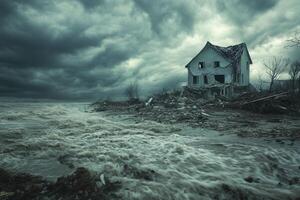 Ruined house on a stormy coast. photo