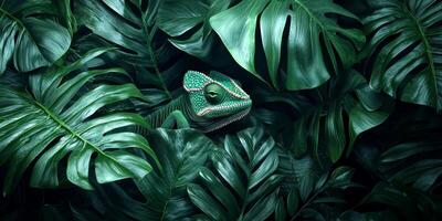 Chameleon in Lush Tropical Foliage Jungle Reptile Wildlife Nature photo
