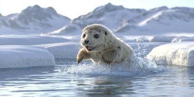 Adorable Seal Pup Diving in Icy Arctic Waters photo
