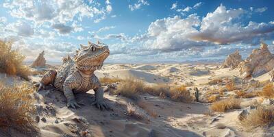 Majestic Desert Lizard in Sandy Dunes Dramatic Landscape photo
