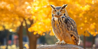 Majestic Owl in Autumnal Setting Wildlife Photography photo
