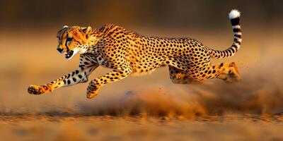 Cheetah Speed Wild African Cat Running at Sunset High Res Photo