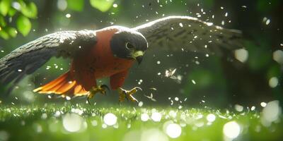 Majestic Falcon in Flight Hunting Prey Grassy Field 8k photo