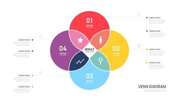 Infographic Venn diagram chart template for start up business presentation with venn diagram elements illustration. vector