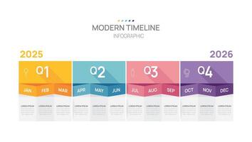 Business 2025 timeline infographic template. Modern milestone element timeline calendar and 4 quarter topics presentations. vector