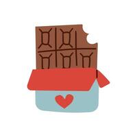 Chocolate bar with blue wrapper. Half open wrapper square chocolate. Cocoa organic product illustration isolated on white background vector