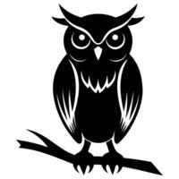 Owl on branch silhouette vector