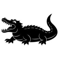 A black and white illustration of an alligator vector