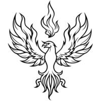 A black and white phoenix with flames on it vector