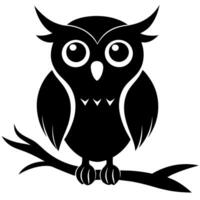 Owl on branch silhouette vector