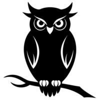 Owl on branch silhouette vector