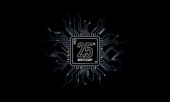 25th Anniversary Logo of Chipset, CPU, GPU, AI Technology Company. vector