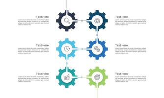 Colorful Gear Infographic design 6 Steps to Business Success. Presentation, Data, Information, Workflow and Plan. vector