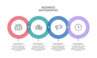Infographic of 4 overlapping circles. Important elements in business. Presentation, Plan, Strategy and Data. vector
