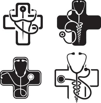A minimalistic illustration of a medical cross with a stethoscope wrapped around it. vector