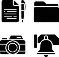Flat icon set like, folder, bell, camera, pen vector