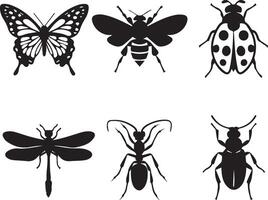 A set of unique silhouette images featuring insects vector