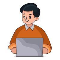 illustration of Father working on laptop vector