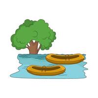 tree under flood with recue lifeboat vector