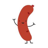 Sausage. Funny character. Flat design. Hand drawn illustration on white background. vector