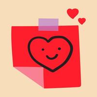 Red paper note with smiling cute heart. Design for St. Valentine's day. Illustration. design. vector