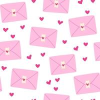 Valentines envelopes seamless pattern. Valentines day mail. Simple opened and closed envelopes, decorated with hearts. Holiday background for wrapping, textile. Hand draw illustration vector