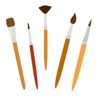 Paint brushes kit for drawing. Painting tools, art supplies. Paintbrushes of different size, shape, type, kind. Flat illustration isolated on white background vector