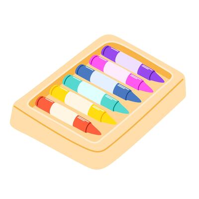 Crayon pencils. Drawing sticks, wax supplies. Painting accessories for fine art. Stationery, oil pastel, colored pigments. Flat graphic illustration isolated on white background