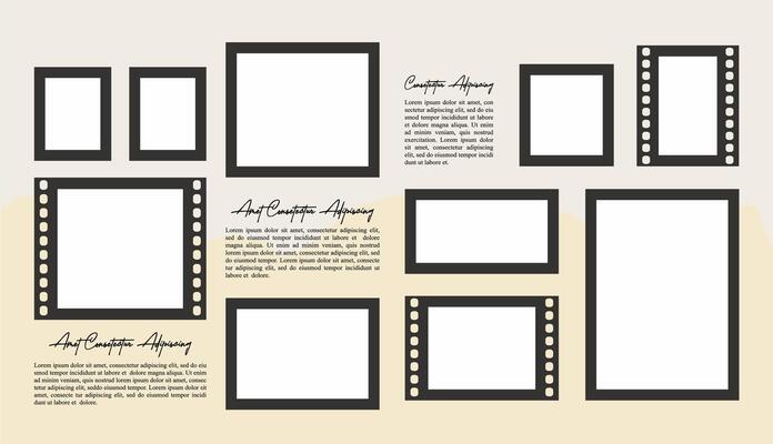 Pictures or photos frame collage, page grid layout abstract photo frames and digital photo wall template