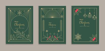 Merry Christmas and Happy New Year greeting card set vector