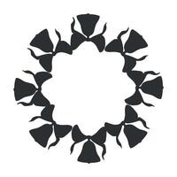 Bells with bows. graphic black and white illustration. Christmas round frame. Black and white border with jingles. Background for winter holiday. Festive template for card, window, packaging. vector