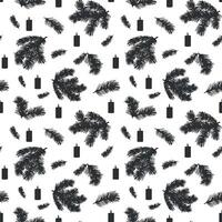 Pine twigs with candles. Christmas seamless pattern. Spruce tree branch. graphic illustration of traditional winter background. Holiday template for New Year card, wrapping, textile, wallpaper. vector