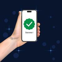 Achieving Goals Hand Holding Mobile with Success UI Illustration vector