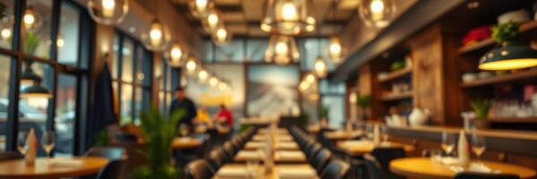 Cozy restaurant interior with ambient lighting and elegant decor creating a welcoming dining atmosphere photo
