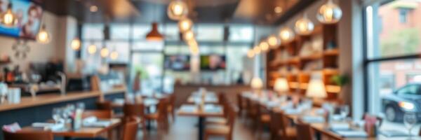 Warm and inviting dining atmosphere in a contemporary restaurant showcasing tables and soft lighting photo