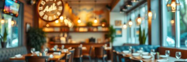 Elegant dining atmosphere in a cozy restaurant with warm lighting and inviting decor during evening hours photo