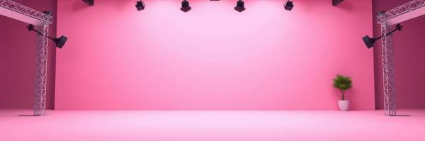 Bright pink studio space with lighting setup ideal for creative projects and photo shoots