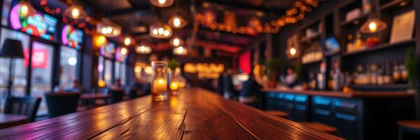 Cozy bar atmosphere with warm lighting and vibrant decor during evening hours in a city photo
