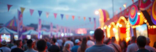 Colorful carnival atmosphere with lively crowds enjoying festivities at dusk photo