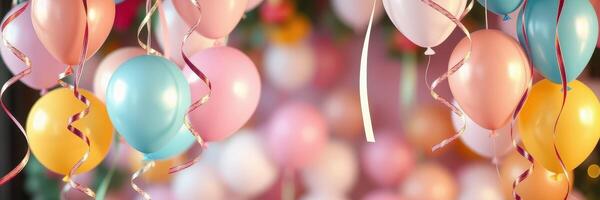Colorful balloons decorate a festive space for a joyful celebration or party in the afternoon photo