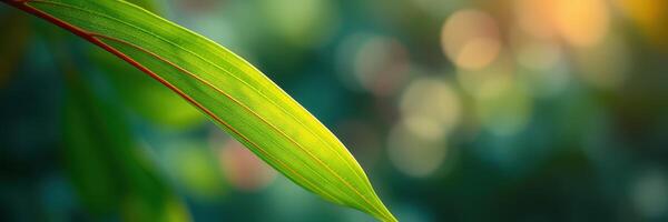 Bright green leaf with soft bokeh background showcasing nature's beauty during golden hour photo