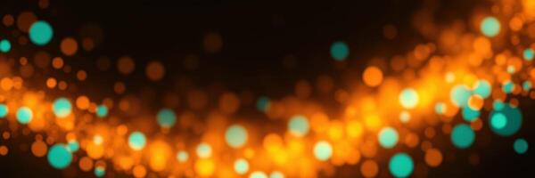 Vibrant light patterns with orange and turquoise bokeh effects in a dark setting conveying a festive atmosphere photo