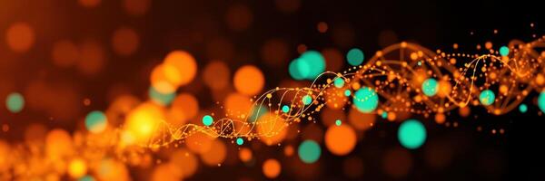 Colorful light trails create an abstract visual effect with vibrant orange and turquoise circles in a dark background photo