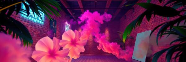 Colorful smoke and flowers create a vibrant atmosphere in an urban studio photo
