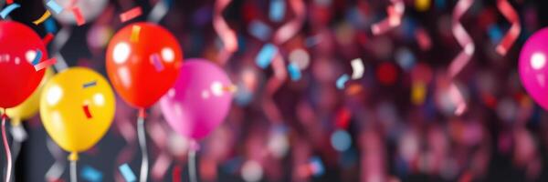 Festive celebration with colorful balloons and confetti filling the atmosphere during a joyful party photo