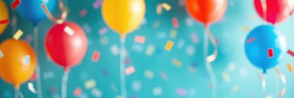 Colorful balloons and confetti create a festive atmosphere for a celebration indoors photo