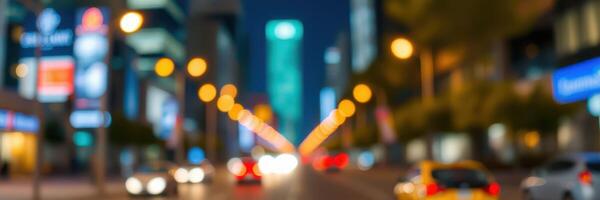 City at night with blurred lights showcasing hustle and bustle during urban evening hours photo